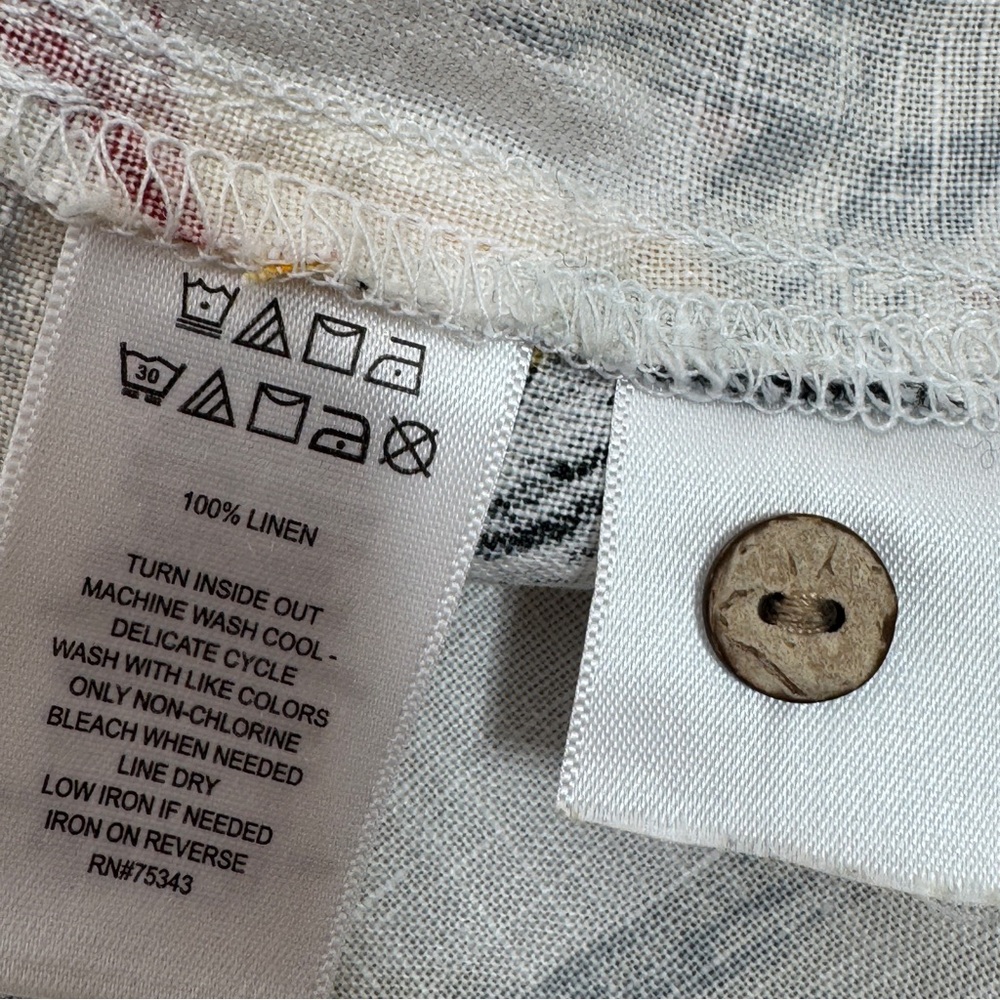 C&C California Tropical Palm Print Linen Button Back Shirt White Multi Medium - Picture 9 of 11